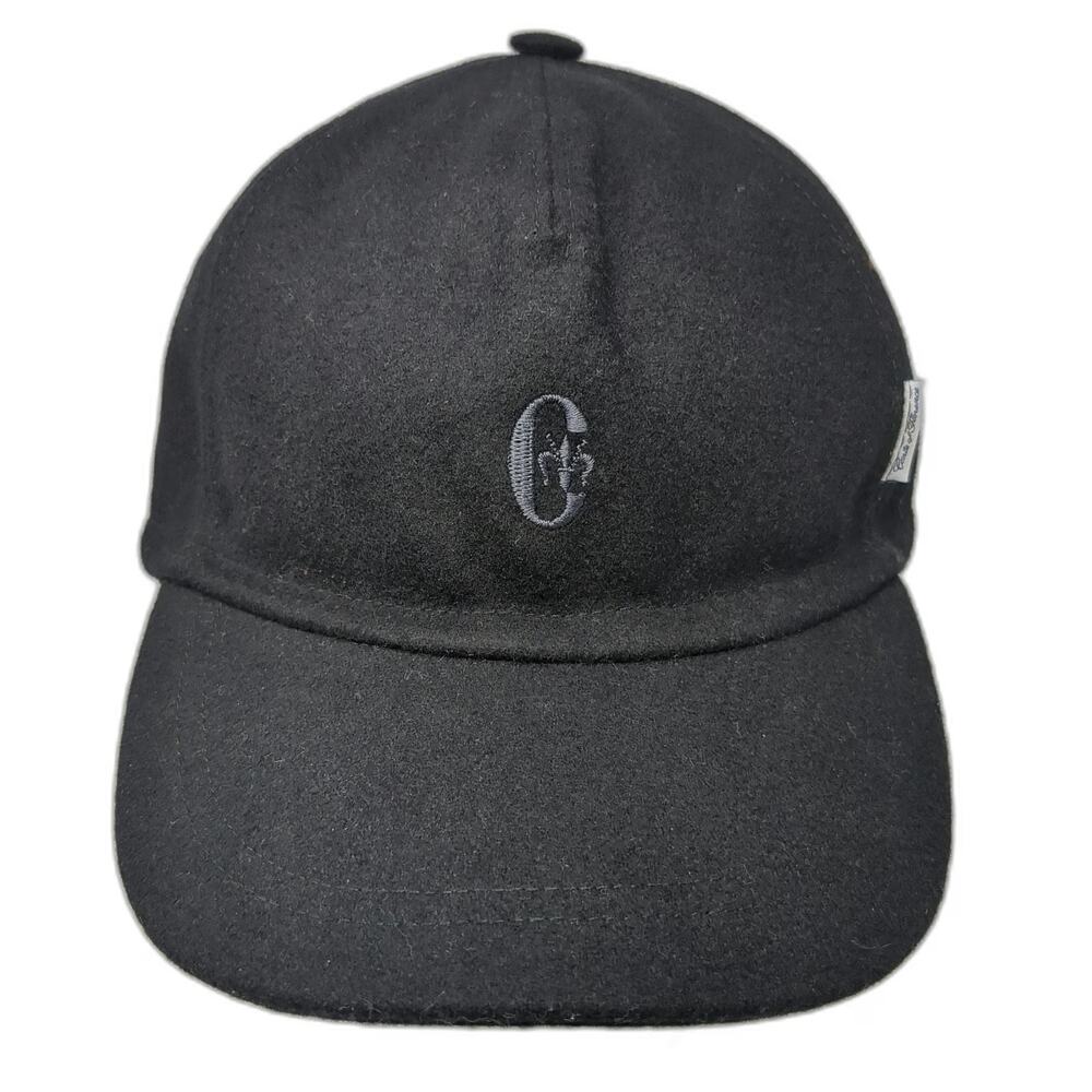 Conte of Florence 5 Panel Black OS Italy Cotton Fleur De Lis Logo Hat Slide